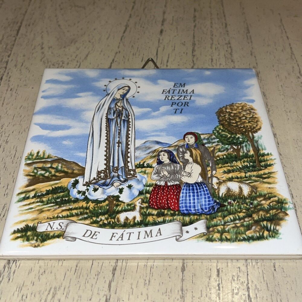 OUR LADY OF FATIMA Ceramic Tile RELIGIOUS DECOR VINTAGE EASTER Spiritual